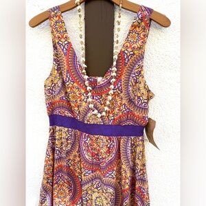 NWT Boho Paisley Scarf Dress / Summer Boho Cic Dress/ Purple & Orange Size 8-10